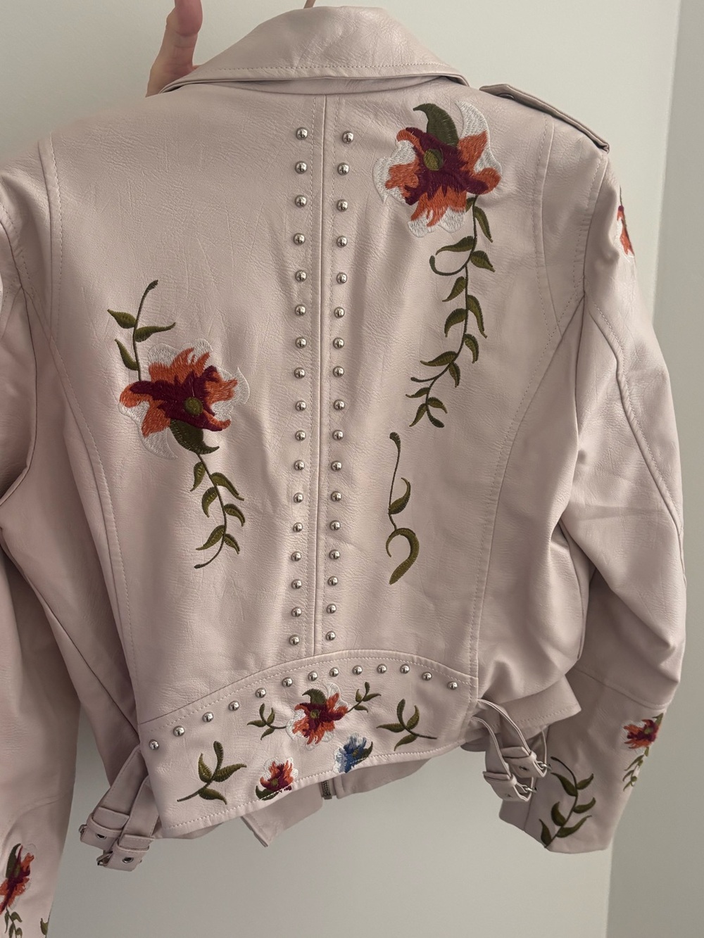 Embroidered Cream Floral Vegan Leather Jacket - Picture 2 of 3